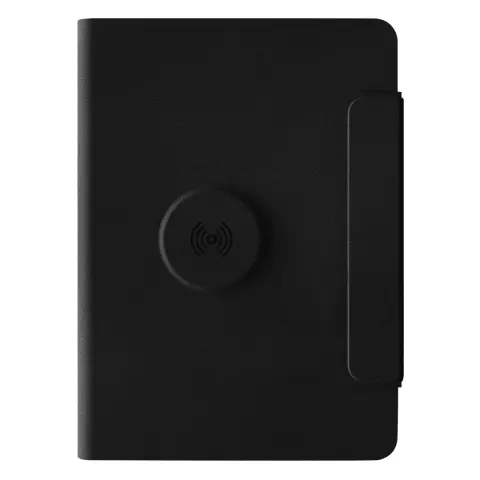 GLOBAL 2IN1 — Portfolio sa notesom A5, pomoćnom baterijom 5.000 mAh, bežičnim punjačem za dva uređaja i magnetom, u poklon kutiji