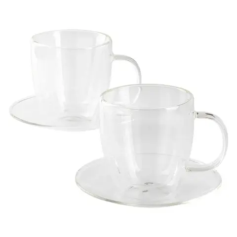 PIGNA MIDI — Set od dve staklene šolje sa tacnama za cappuccino sa dvostrukim zidom, 2 x 150 ml